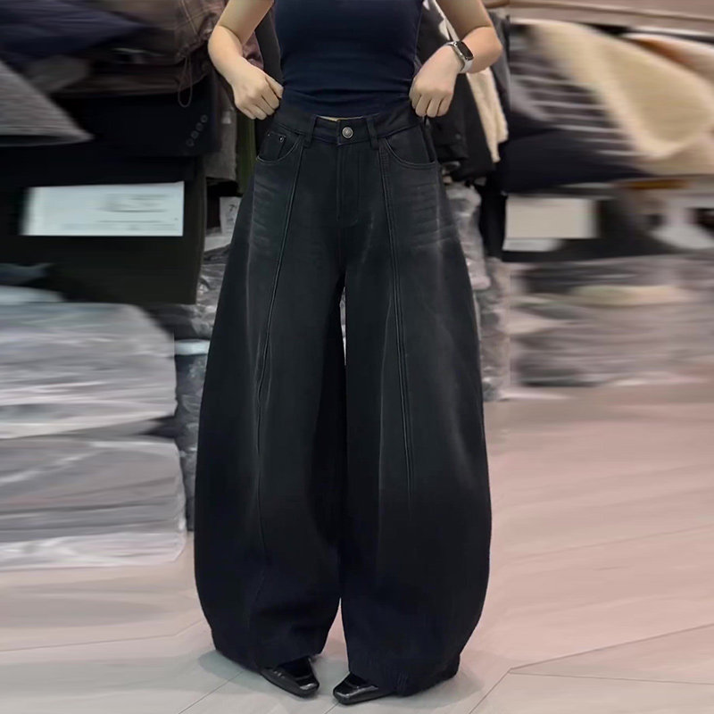 黑色弯刀牛仔裤女2025秋冬新款大码梨型身材宽松显瘦加绒阔腿裤子,女装/女士精品,大码裤装,淘宝优惠券,粉丝福利购,淘宝优惠卷