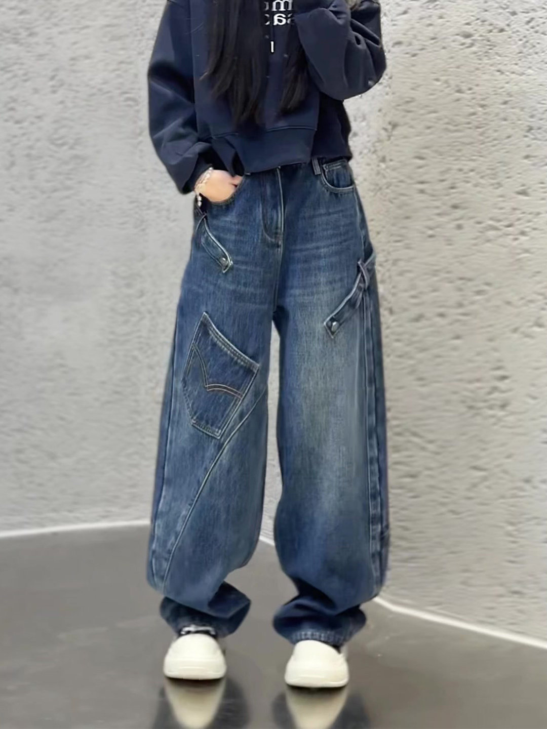 设计感多口袋工装牛仔裤女冬季2025年新款大码宽松加绒弯刀阔腿裤,女装/女士精品,大码裤装,淘宝优惠券,粉丝福利购,淘宝优惠卷