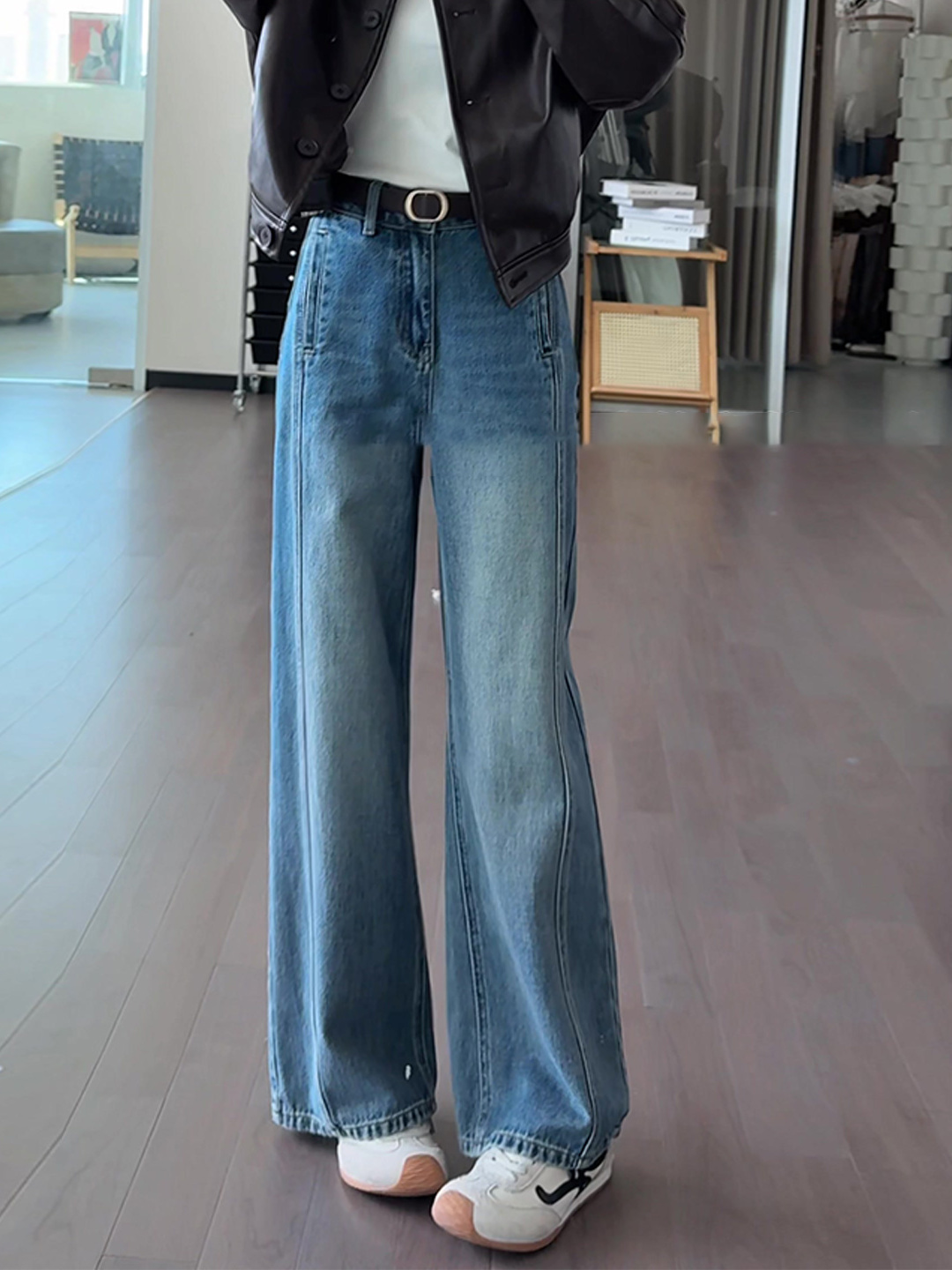 小众设计感高腰阔腿牛仔裤女2025秋季新款宽松显瘦窄版直筒长裤子