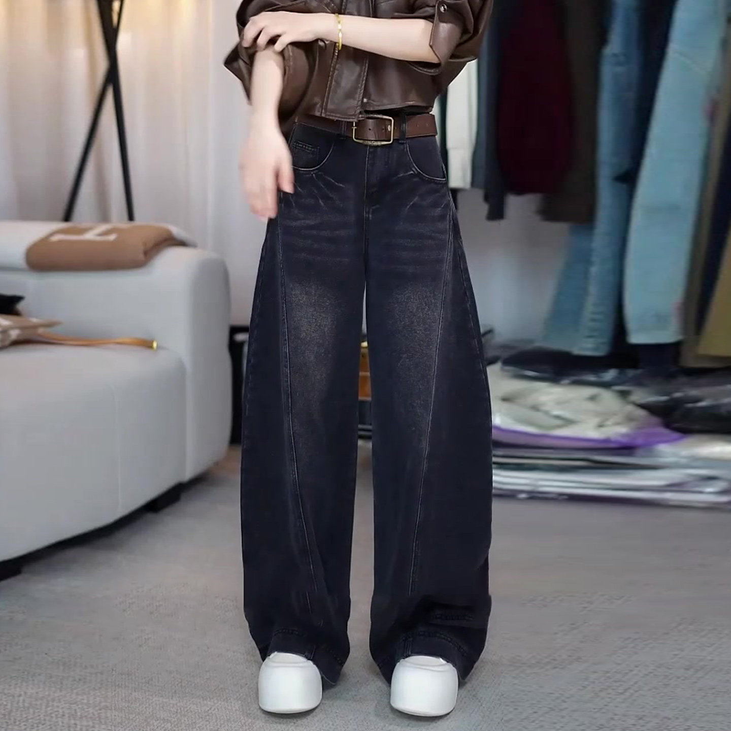 冬季高腰弯刀阔腿牛仔裤女2025新款大码胖mm宽松显瘦直筒加绒裤子,女装/女士精品,大码裤装,淘宝优惠券,粉丝福利购,淘宝优惠卷