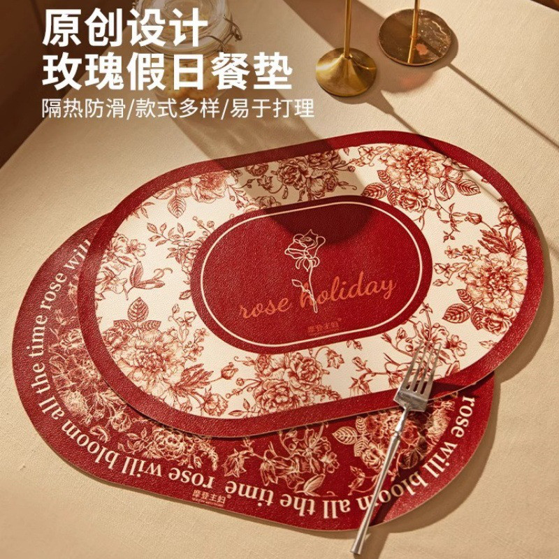 17ZZTY玫瑰假日餐垫耐高温防烫隔热垫防水防油桌垫高级感轻奢杯垫