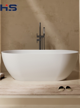 S010B高分子人造石浴缸独立式家用椭圆形单双人酒店别墅深泡浴池