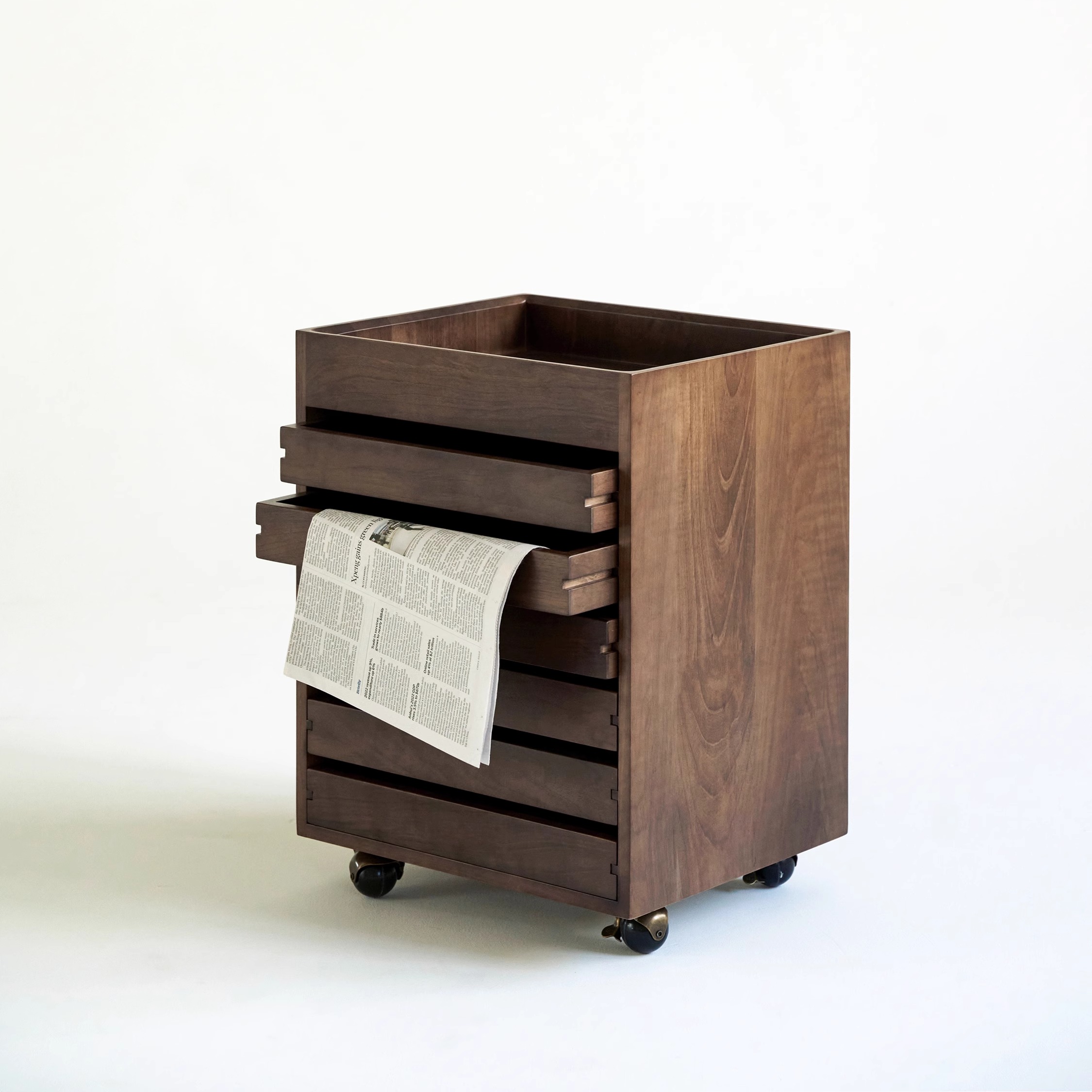 问茉北美黑胡桃木文件柜北欧日式复古书房办公室桌下可移动收纳柜