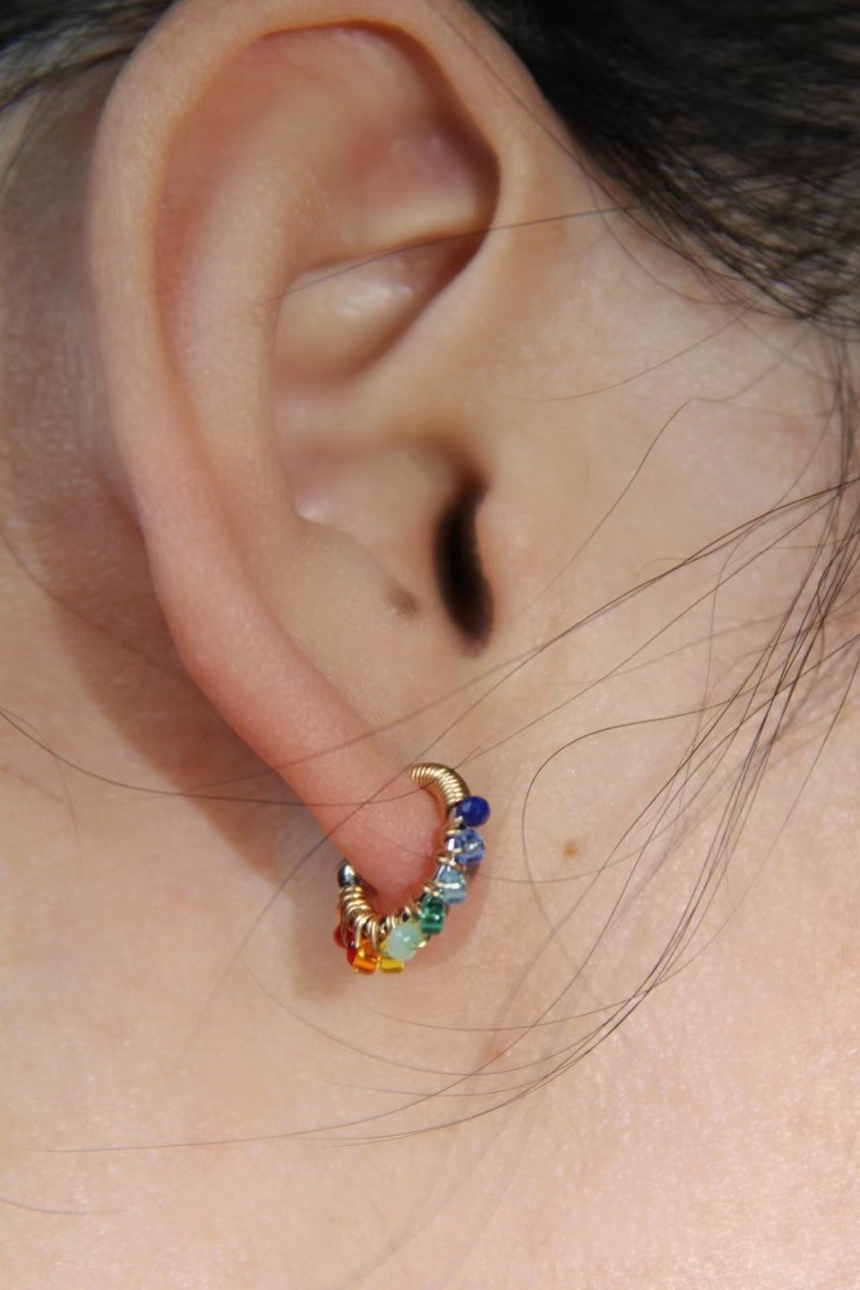 多巴胺百搭小耳圈琉璃珠可爱精致