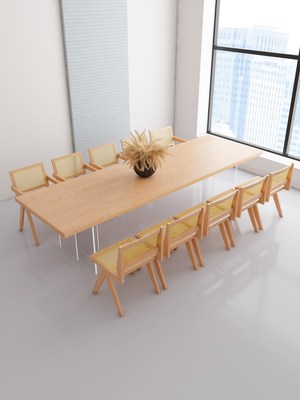 北欧悬浮亚克力实木餐桌会议桌长桌侘寂风办公桌洽谈桌简约长条桌