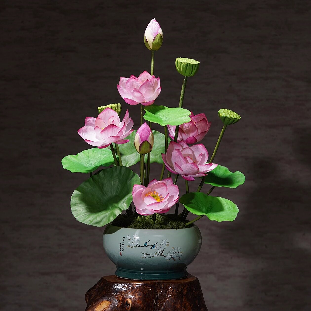 仿生高档荷花仿真花客厅玄关装饰佛前寺庙高端供佛莲花摆件假花