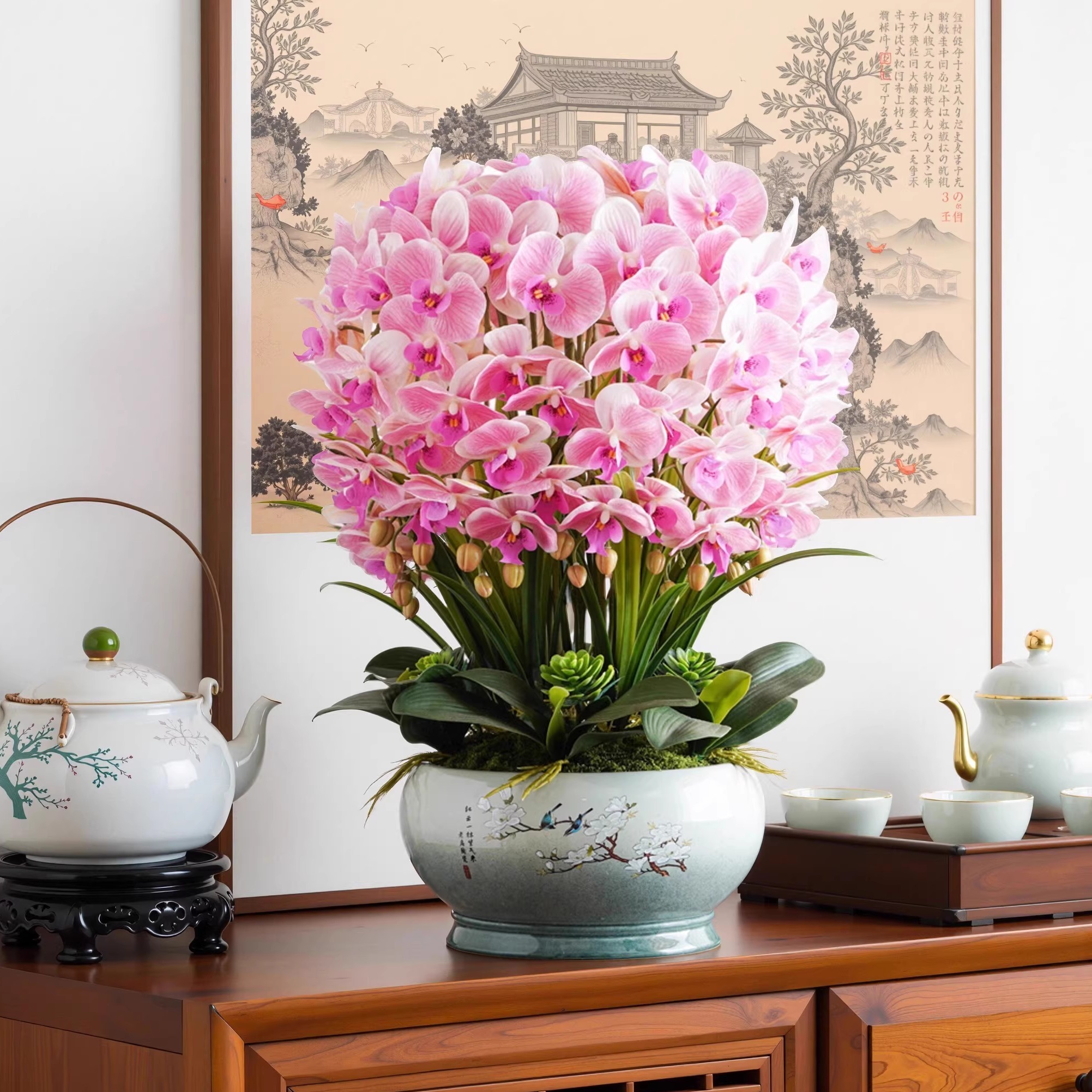 仿真蝴蝶兰假花客厅电视柜装饰
