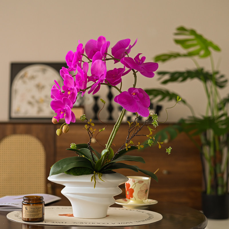 PU现代简约手感仿真蝴蝶兰塑料花装饰客厅假花盆栽摆设高档保湿