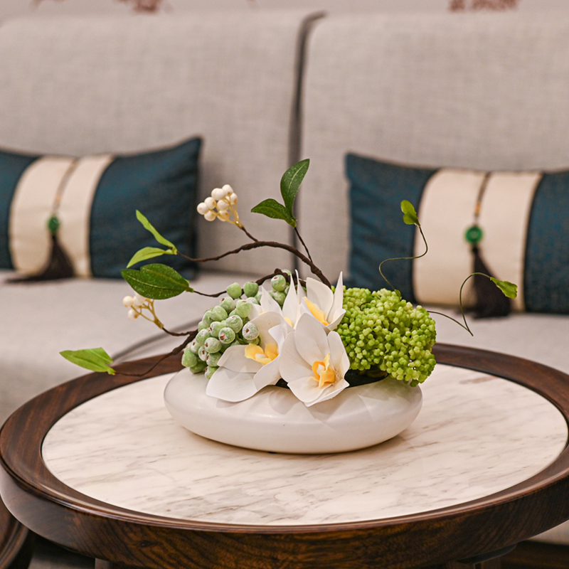 新中式禅意彷真花摆件高档餐桌茶几花艺摆设装饰酒店室内客厅假花