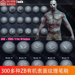 zbrush生物有机表面纹理笔刷zbp僵尸皮肤血腥血肉细节雕刻zb笔刷