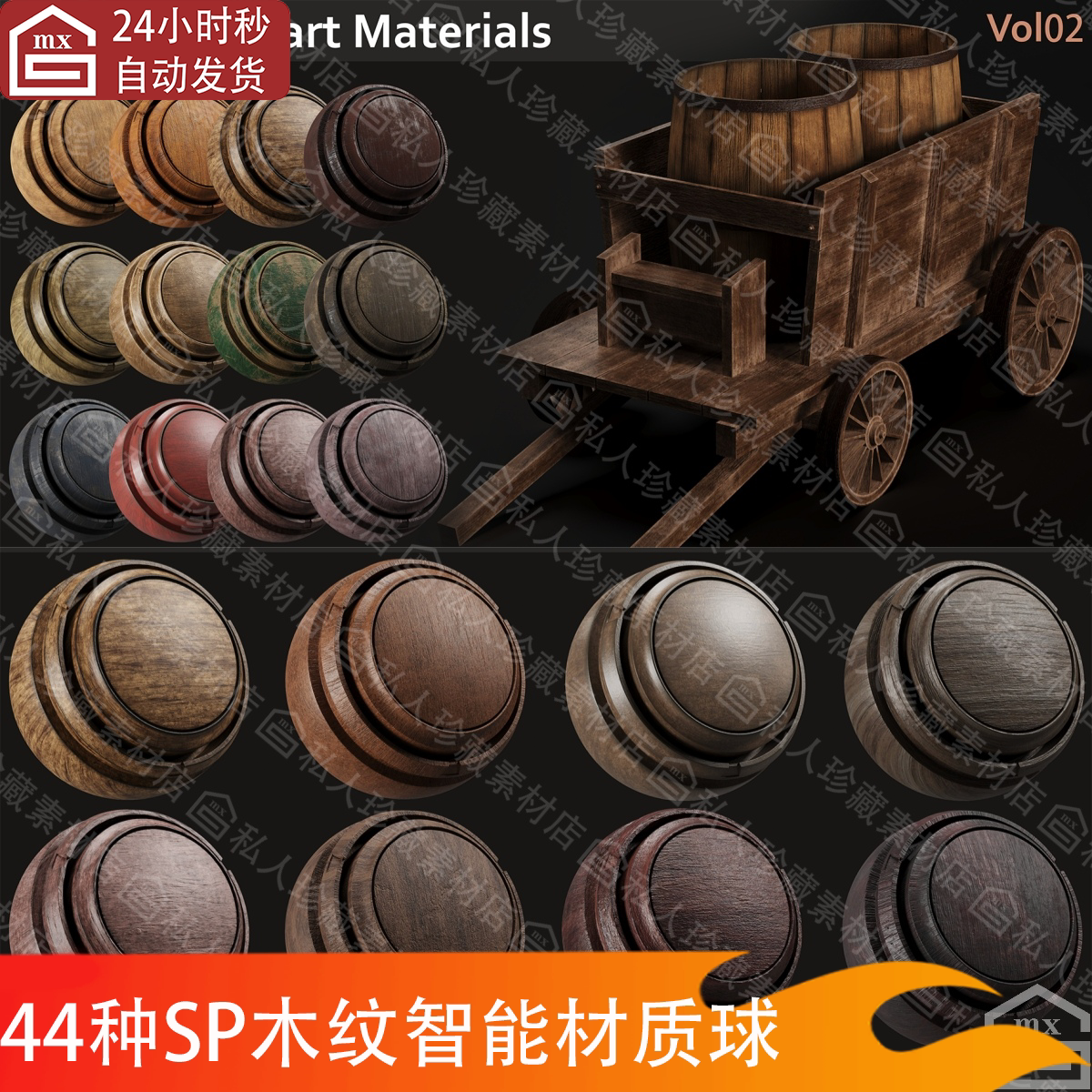 substance painter复古做旧木头木板木纹油漆木材SP智能材质球pt