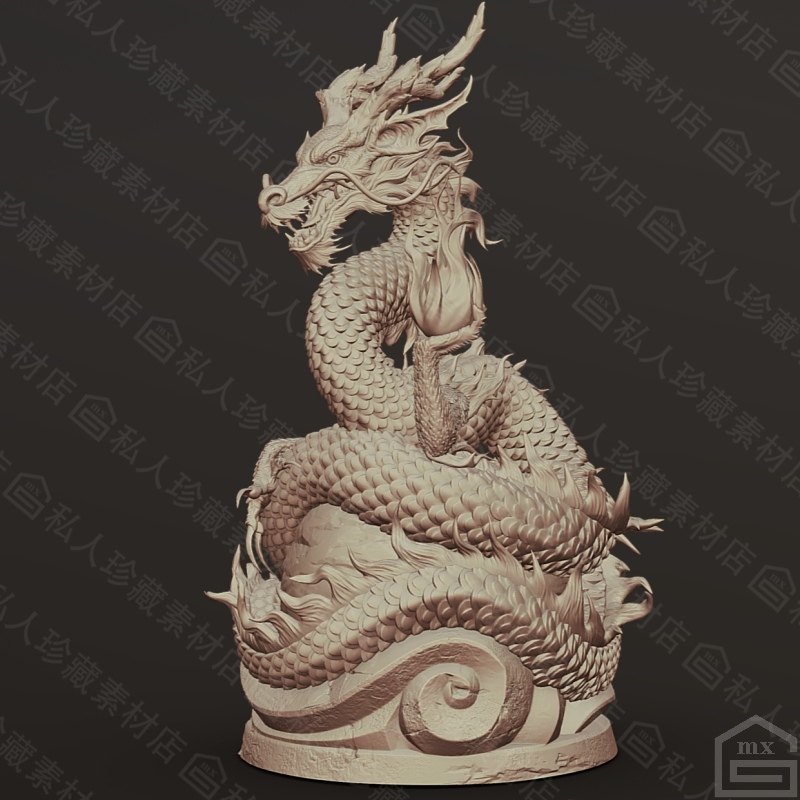 zbrush中国盘龙雕刻3d模型OBJ飞龙zb长龙龙王模型素材可打印stl