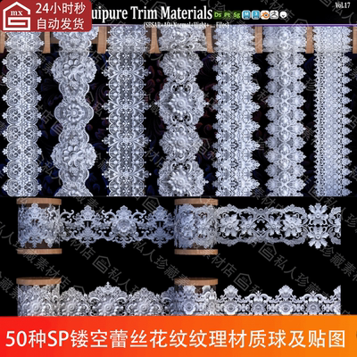 Substance Painter蕾丝花边花纹理材质球pt网纱凸花饰边sp材质球