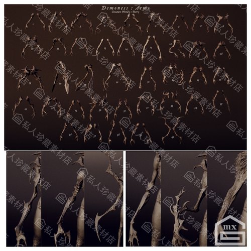 zbrush外星人生物怪物手臂手部笔刷+昆虫恶魔兽肩膀臂膀3d模型stl