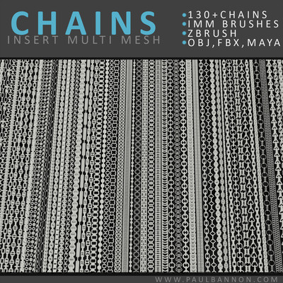 130个zbrush项链珠宝首饰链条imm笔刷zb笔刷+zb装饰链子3d模型obj