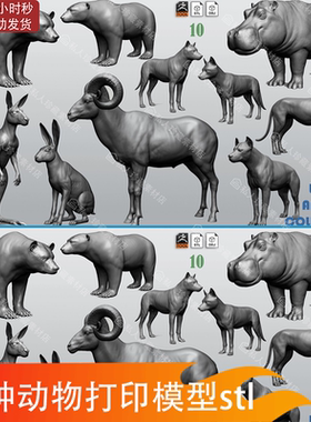 zbrush动物羚羊北极熊猎豹兔子河马狼狗袋鼠狐狸3d模型stl可打印