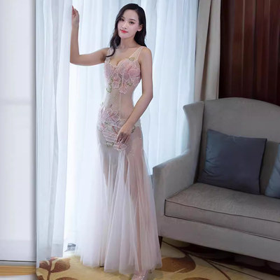G1810/性感透视装蕾丝网纱透明修身低胸会所ktv车展礼服