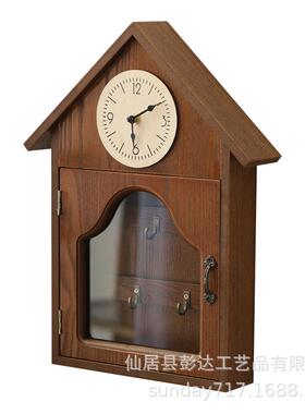 复网红木质时RUC古钟钥匙包包收架纳壁挂