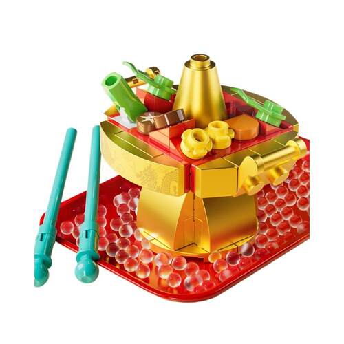 橙方8145美食套餐汉鸭堡寿司857火锅烤拉面儿童拼装积木仿食真玩