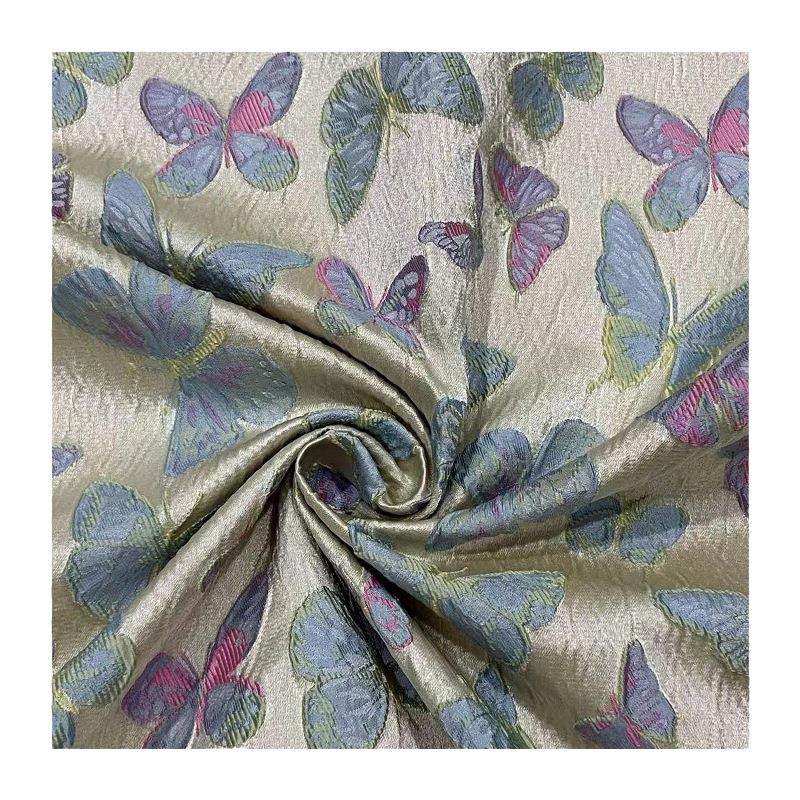 蓝粉蝴蝶撞色立体浮雕括布提花织锦布料蓬蓬裙时装箱包面料,居家布艺,海绵垫/布料/面料/手工diy,淘宝优惠券,粉丝福利购,淘宝优惠卷