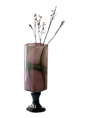 中古琉璃花瓶新中式插高摆级感高脚客厅玄关件彩色玻花璃水CGE培