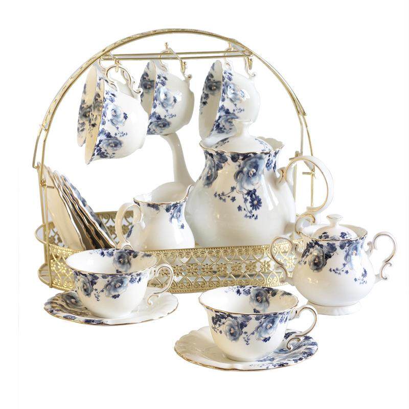 陶瓷现代泡茶具套装家用整套茶具蓝花高档办公室客厅带托盘架,餐饮具,咖啡套具,淘宝优惠券,粉丝福利购,淘宝优惠卷