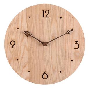 腊木实木挂钟北SMSZ5542欧卧简约现代白圆钟表客形厅室静音原木质