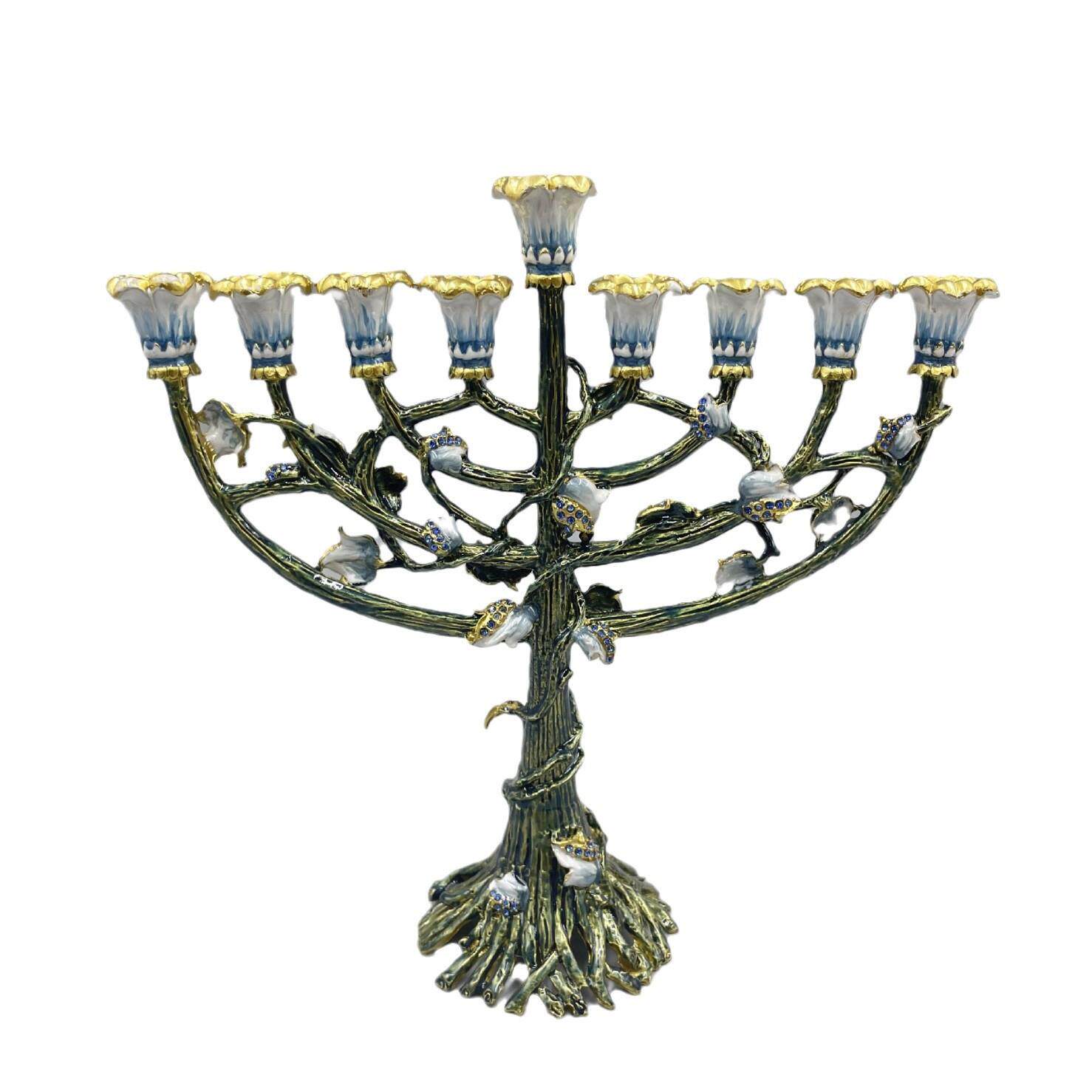 欧式台复古珐琅金属烛摆台美01119zt式犹太金九头色教灯台