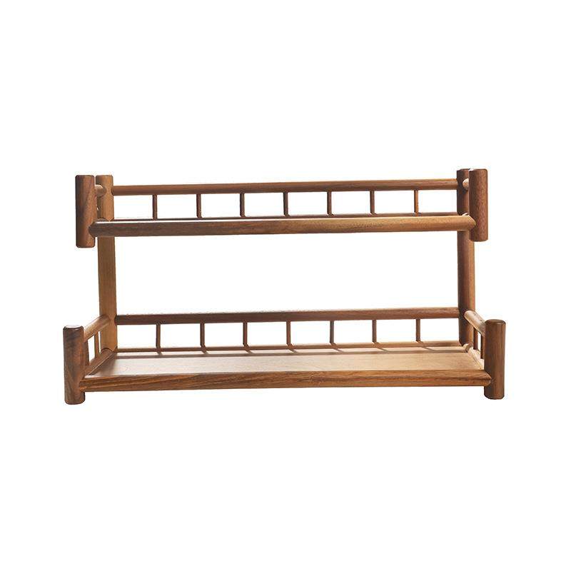 黑胡桃木桌面置物架茶杯收纳架小型博古架多层紫砂壶展示茶具架子