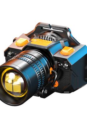 T718【黑LED头强光焦充电户外夜钓鱼矿远射户外变手电筒超亮头灯