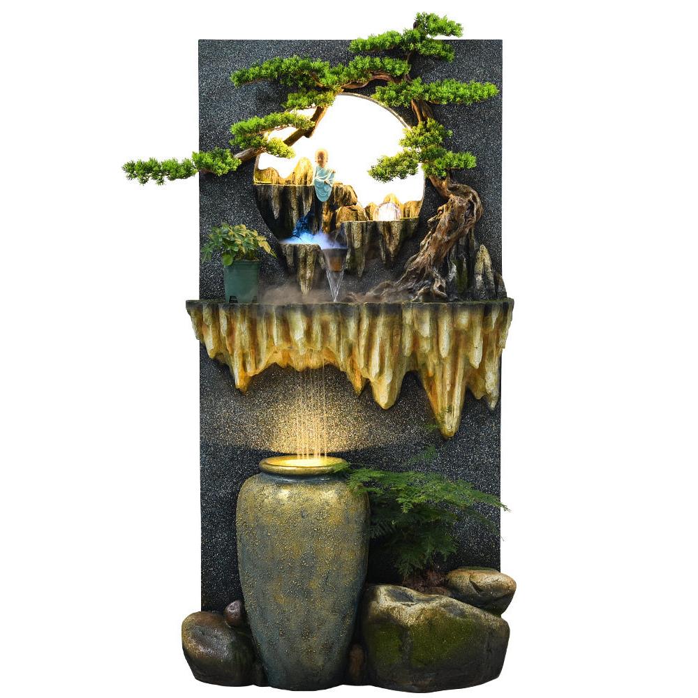 中式假山水幕墙流水生财装饰公室客厅玄关喷泉造景落地招财摆件