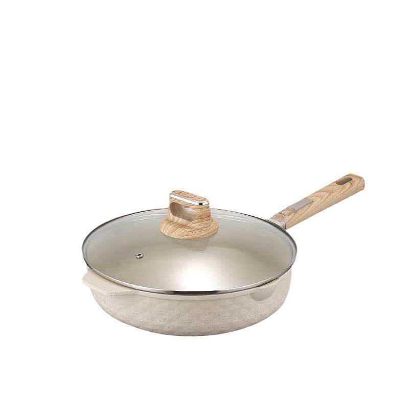 麦饭石不锅无品牌/深煎锅炒锅平底家铝压铸锅不粘锅深用炒锅电粘