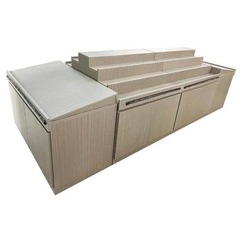 厂家供水果货架水果店梯形柜直货木板面双面架款水果单店展示架