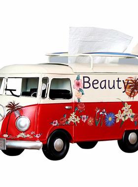 工业风创意铁艺古盒巴士汽车模型纸巾盒抽纸铁复艺纸巾盒888摆模