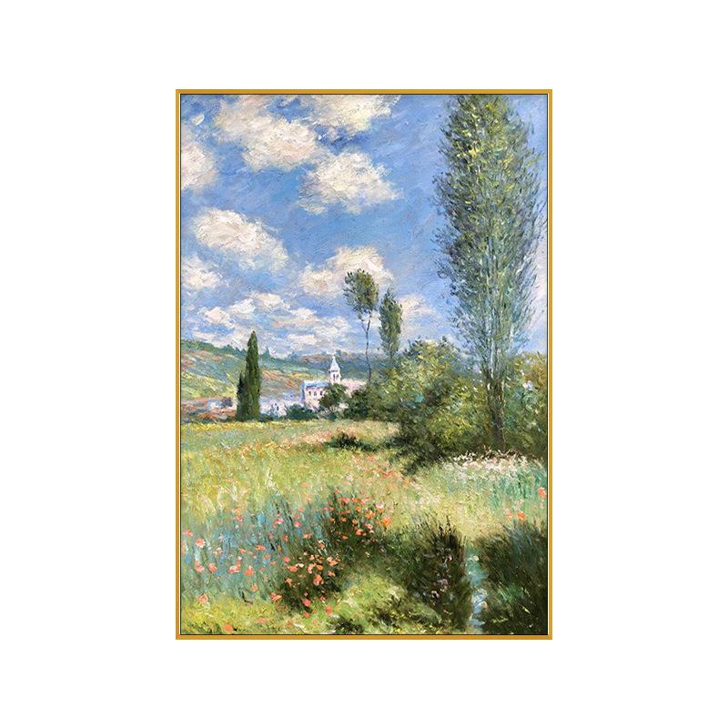 手绘油画玄关装饰画莫奈风景挂画新印象派名家画竖版大幅过道壁画