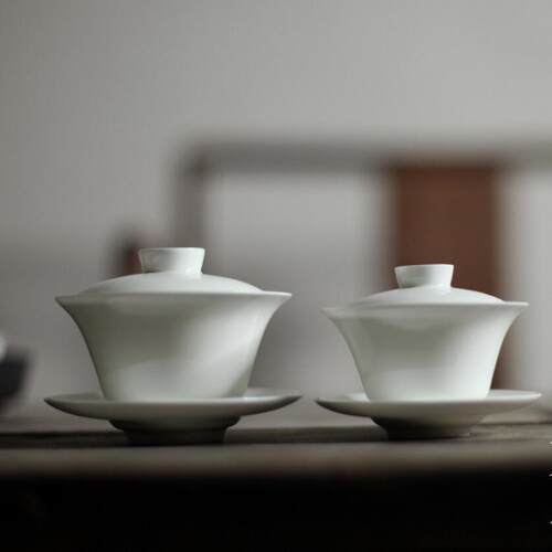 《凝脂盖碗》骨瓷茶具潮州工夫茶特小盖碗超薄特薄