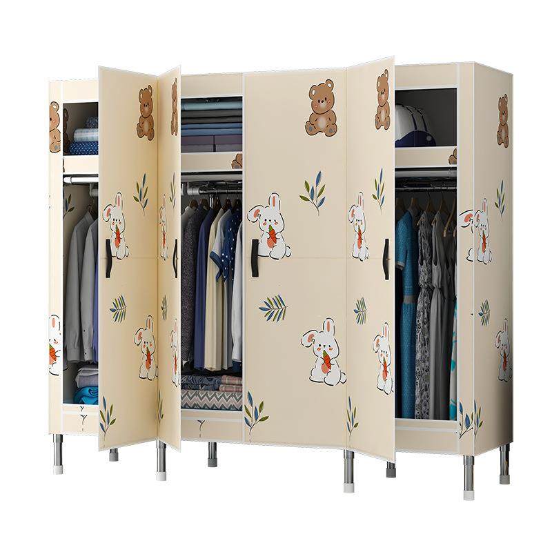 对合开门柜衣家用卧室磁吸闭布衣柜加粗加固钢管简衣20合金KT易柜