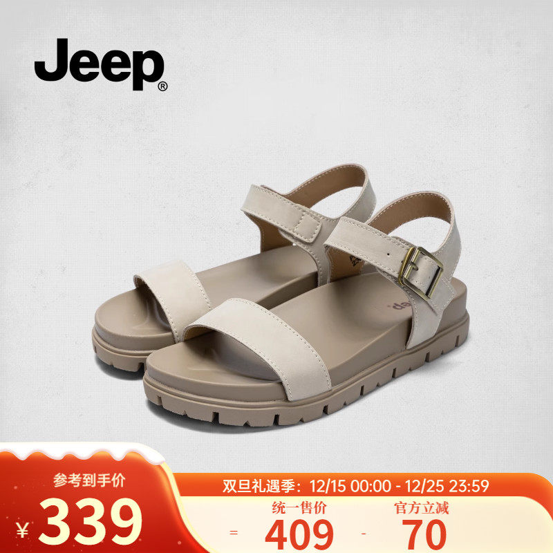 Jeep厚底凉鞋女休闲百搭2025夏季罗马凉鞋女镂空露趾一字带凉鞋女