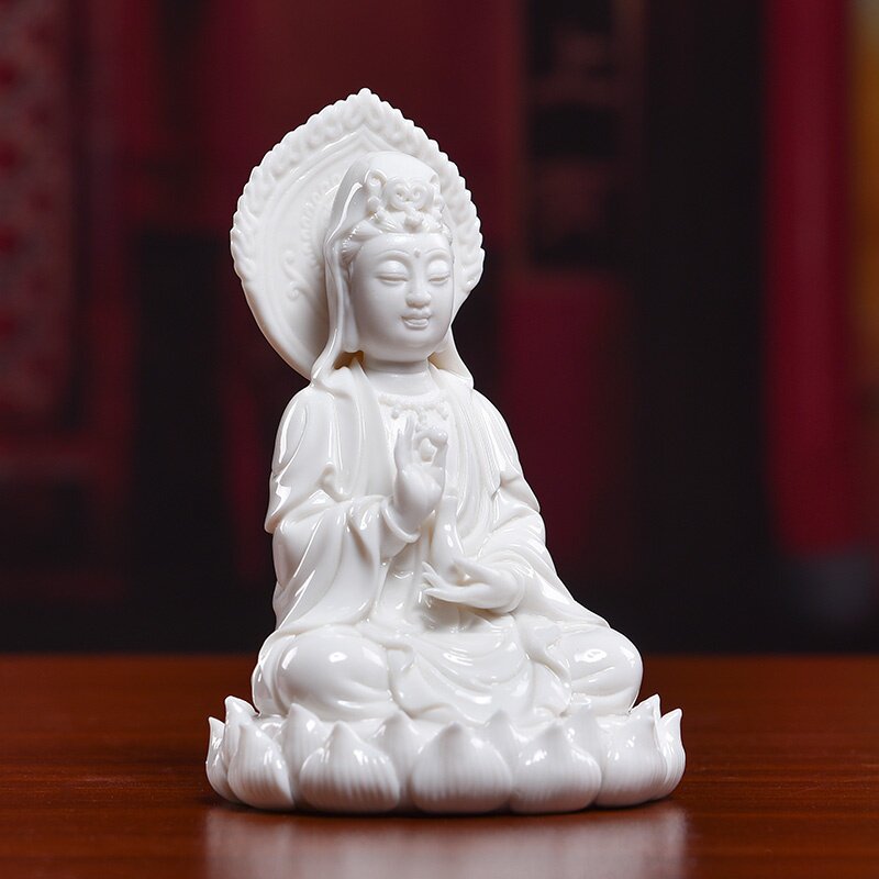 件摆观音菩萨小观世g音白瓷居家像装饰玉佛像白瓷佛光德化