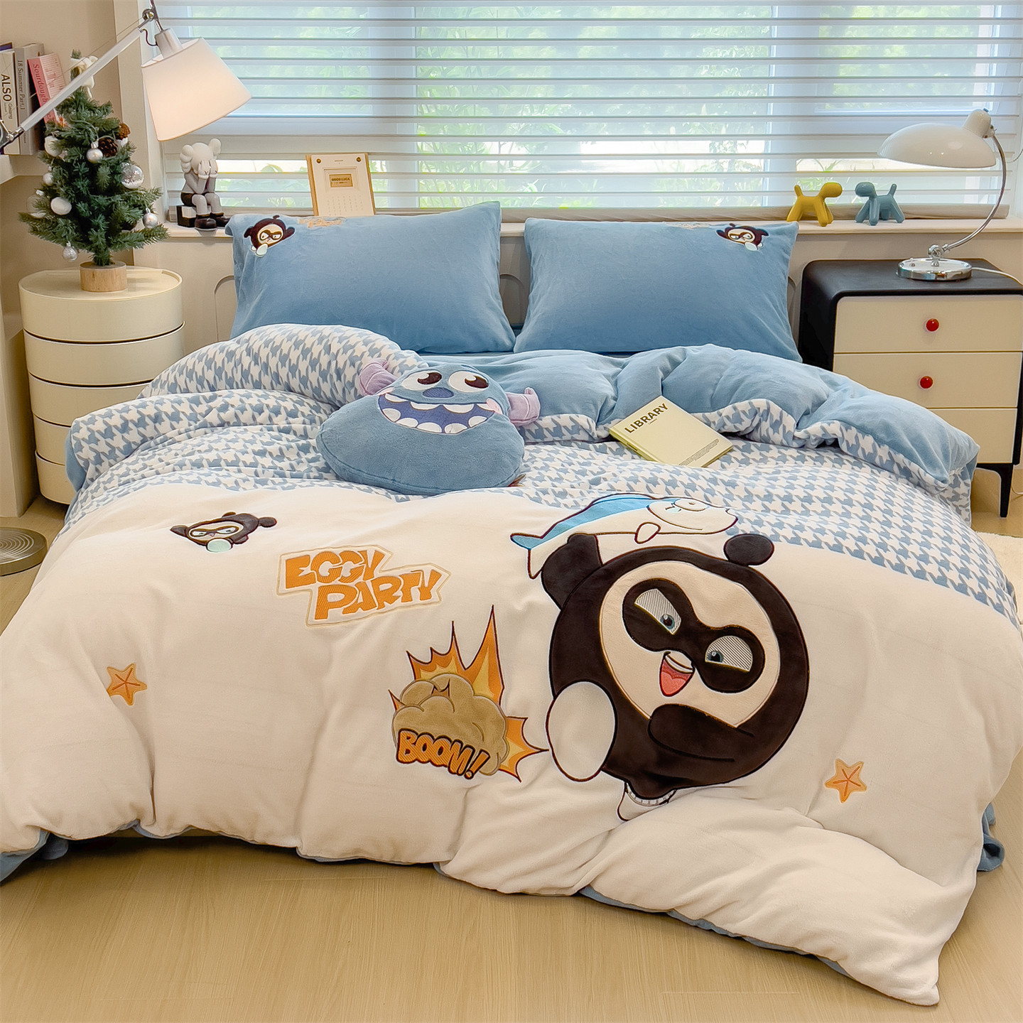 迪士尼牛奶绒床上四件套蛋仔派对