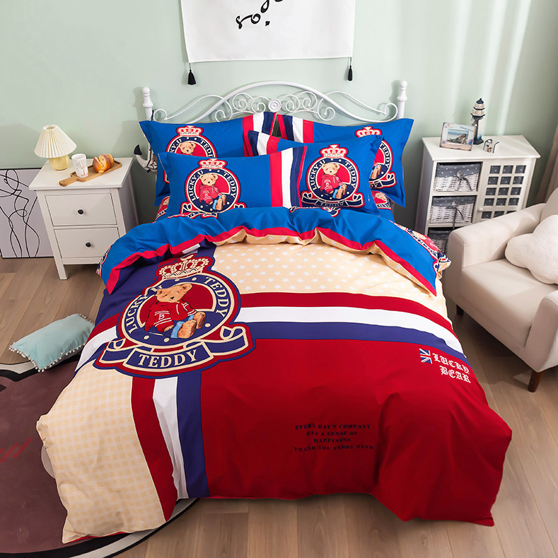 可爱儿童四件套纯棉卡通秋冬加厚小熊1.5m被套1.8米床笠床上用品