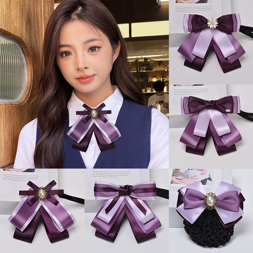银行领花女紫色头花美容师酒店空姐工作职业衬衣领装饰配饰女领结