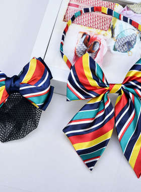 绿色条纹酒店邮政储蓄银行工作上班用领花领结头花女套装领带发夹