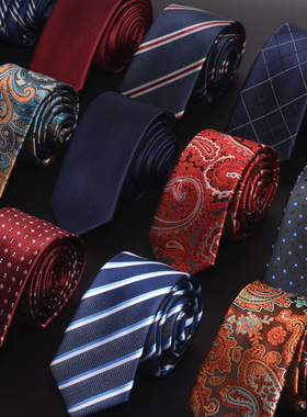 6CM手打手系窄领带红色黑色蓝色条纹休闲男士潮学生商务结婚正装