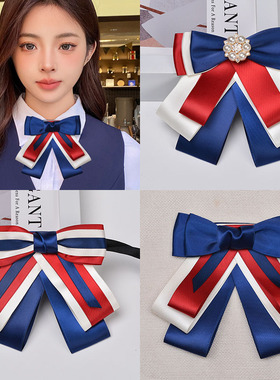 银行领花女领结红色酒红色蓝色头花女职业邮政衬衣蝴蝶结配饰套装