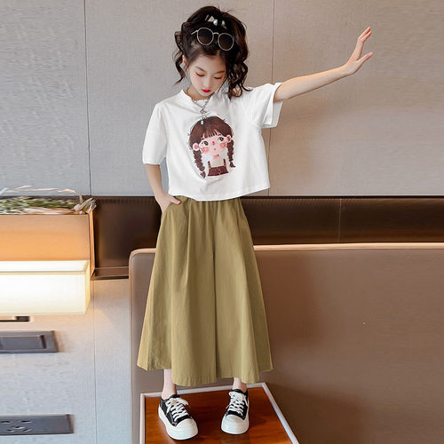 女童夏季阔腿裤套装夏装2025新款洋气中大童女孩学生九分裤两件套