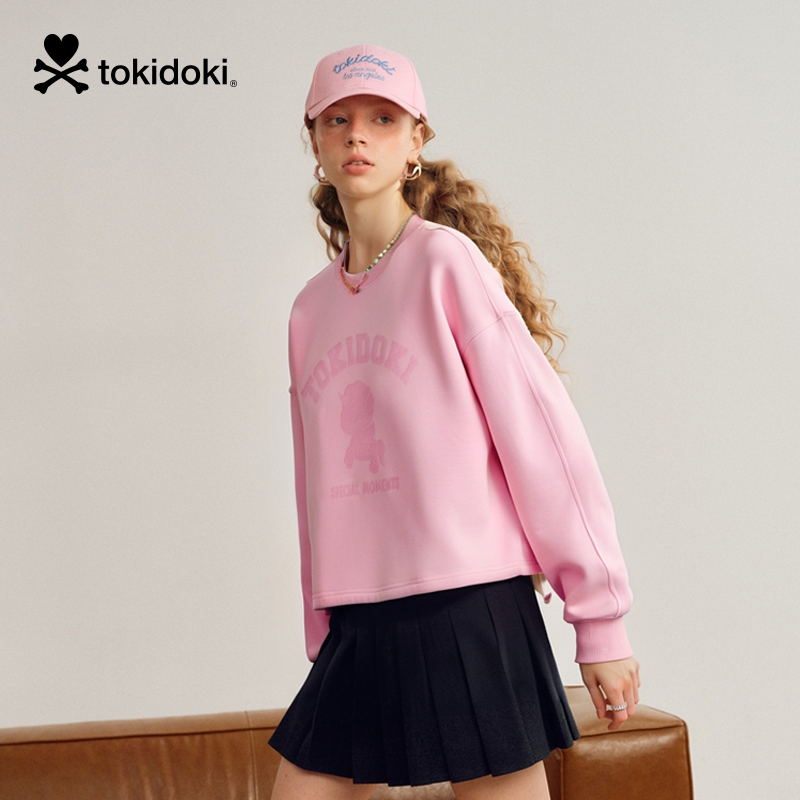 tokidoki2025秋季新款分割造型短圆领卫衣时尚女装短款上衣