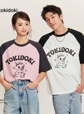 tokidoki潮牌2025夏季新款撞色插肩短袖T恤男女同款宽松情侣上衣
