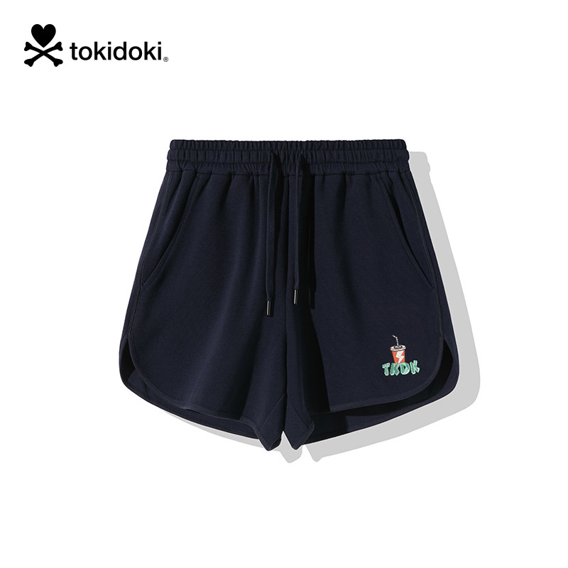 tokidoki潮牌弧形开叉慢跑短裤男女情侣抽绳口袋宽松休闲时尚卡通