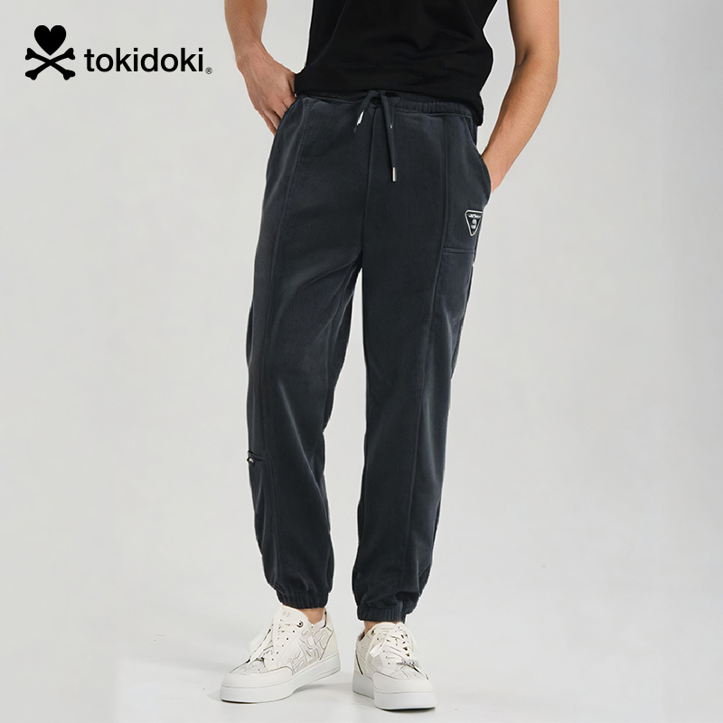高腰简约tokidoki灯芯绒分割长裤